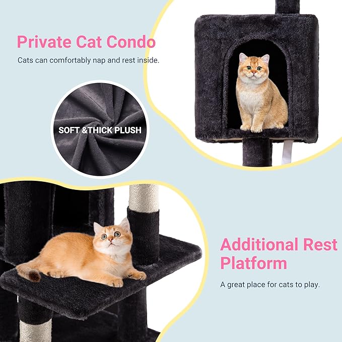 Allewie 29 Inches Cat Tree Tower/Plush Perches Platform/Condo/House/Sisal Scratching Posts/Multi-Level Activity Center Furniture for Kittens/Dark Grey