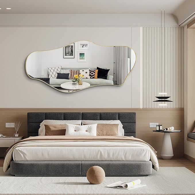 Large Irregular Mirror, 63"x29" Asymmetrical Full Length Mirrors for Dressing, Gold Metal Frame Abstract Wall Mirror, Unique Shaped Mirrors for Living Room Bathroom Bedroom Hallway Entryway