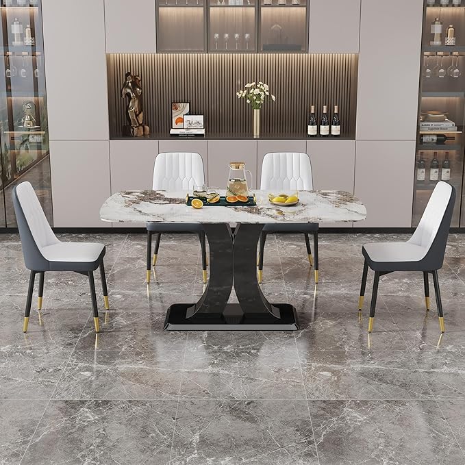 Dining Chairs Set of 4,Modern Dining Chairs, Equipped with PU Leather Backrest Cushions and Black Metal Legs, Suitable for Restaurants, Kitchens, and Bedrooms Dining Room Chairs