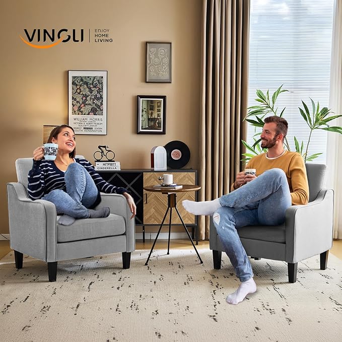 VINGLI Accent Chairs for Living Room, Line Comfy Upholstered Sofa Chair Mid Century Modern Armchair for Bedroom, Home Office, Small Spaces, Apartment