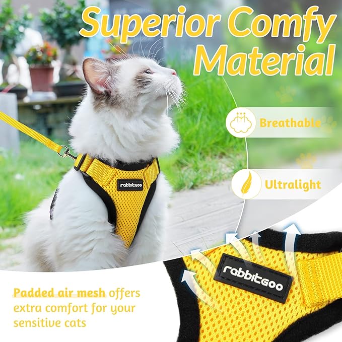 rabbitgoo Cat Harness and Leash for Walking, Escape Proof Soft Adjustable Vest Harnesses for Cats, Easy Control Breathable Reflective Strips Jacket, Yellow, XXS