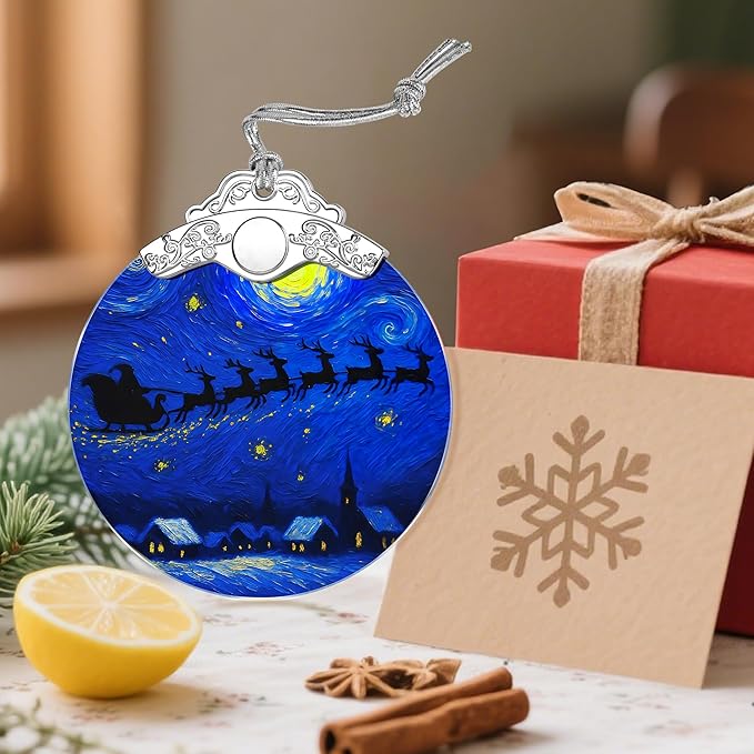 Starry Night Stained Glass Ornament - Christmas Decorations for Tree | Christmas Ornaments | Holiday Ornament – Holiday Party Gifts | Xmas Gifts | Gift Exchange | Gift Idea