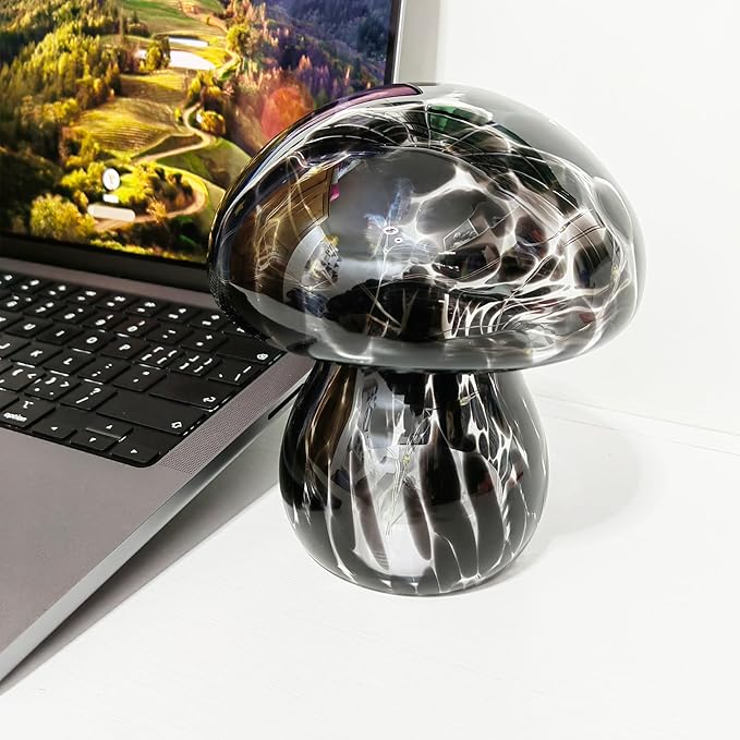 Mushroom Table Lamps Night Lights Cute Glass Nightstand Bedside Desk Lamps for Bedroom Living Study(Bulb Included) - Black