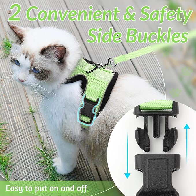 rabbitgoo Cat Harness and Leash for Walking, Escape Proof Soft Adjustable Vest Harnesses for Cats, Easy Control Breathable Reflective Strips Jacket, Light Green, XXS