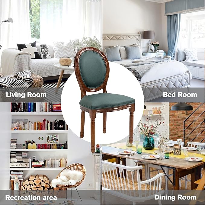 Nrizc French Country Dining Chairs Set of 4, Farmhouse Dining Room Chairs with Round Back, Solid Walnut Wood Legs, Oval Side Chairs for Kitchen/Bedroom/Dining Room