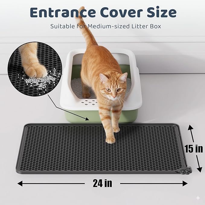 Silicone Litter Box Mat 24"x15" (Keep Floor Clean)(Easy Clean)(Anti-Crease)(Built to Last)(Non-Slip)(Double Layer Detachable)(Soft on Paws)(Claw-Proof)