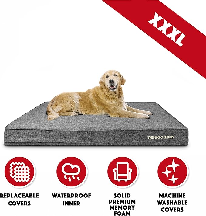 The Dog’s Bed Orthopedic Memory Foam Dog Bed, XXXL Grey Linen, Pain Relief for Arthritis, Hip & Elbow Dysplasia, Post Surgery, Lameness, Supportive, Calming, Waterproof Washable Cover