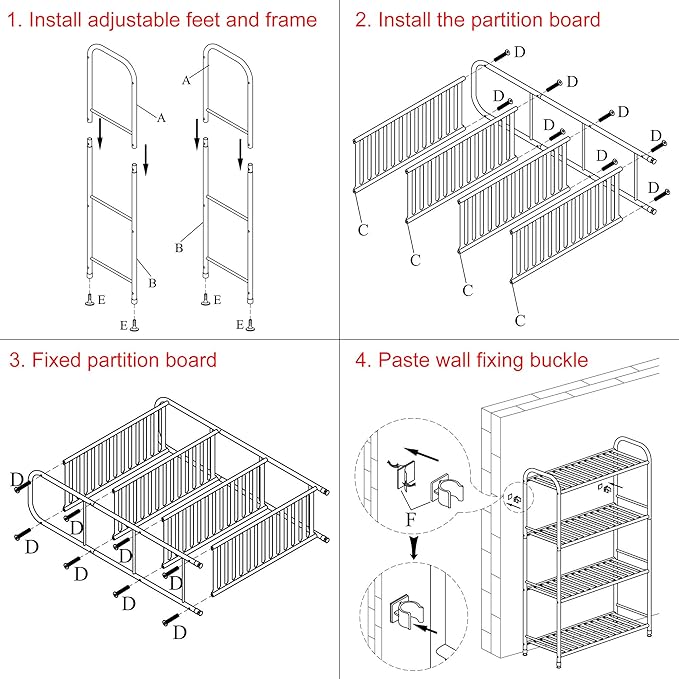 JSB 4-Tier Adjustable Shelving Unit, Heavy Duty Storage Rack Organizer Metal Corner Shelf for Kitchen Living Room Laundry Pantry Bathroom (Black, 4 Tier)…