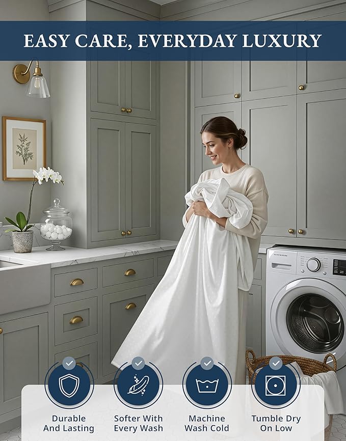 LANE LINEN 100% Egyptian Cotton Full Size Bed Sheets Set, Soft & Comfy Cooling Sheets Full Size, No Pill Natural Temperature Regulating Elegant Jaquard Swiss Dot White Sheets