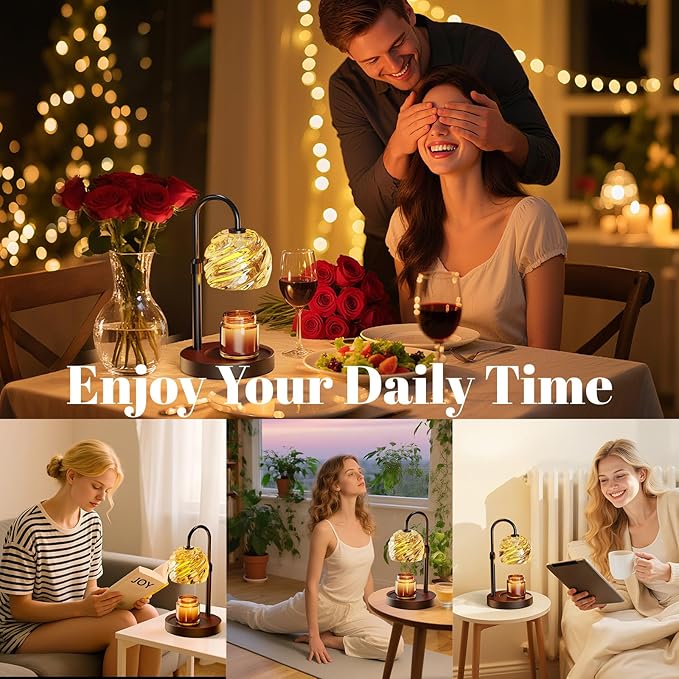 Candle Warmer Lamp with Timer Dimmer, Electric Candle Warmer with Adjustable Height for Home Decor, Christmas Birthday Gifts for Women Men Mom, Wax Melter for All Jar Sizes, 2Bulbs,Black