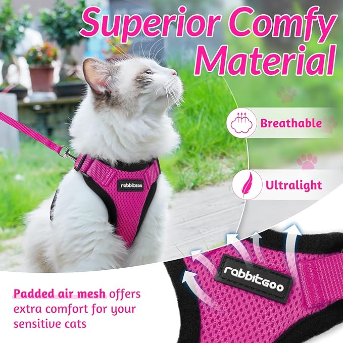 rabbitgoo Cat Harness and Leash for Walking, Escape Proof Soft Adjustable Vest Harnesses for Cats, Easy Control Breathable Reflective Strips Jacket, Rose Red, XXS