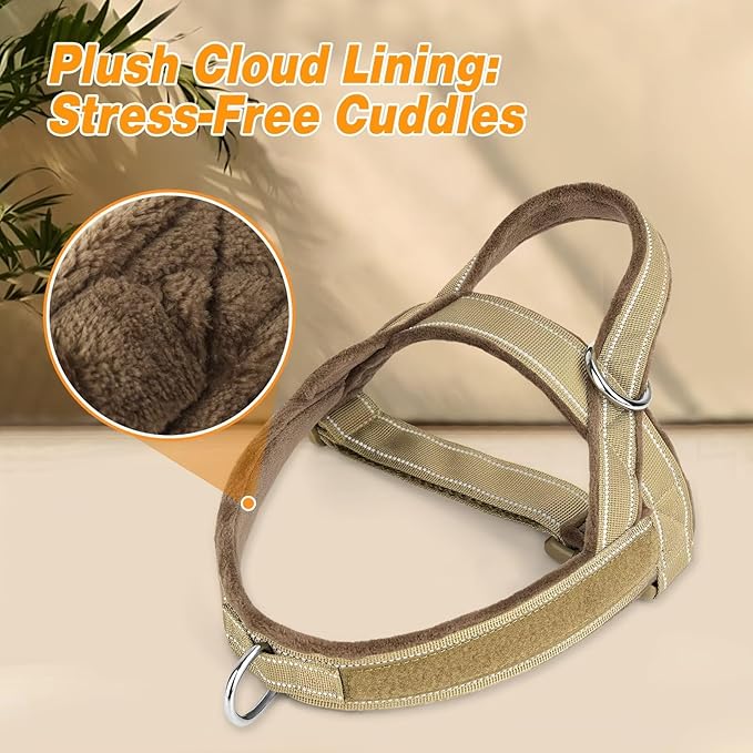 Forestpaw No Pull Dog Harness with Flannel Lining, Reflective Escape Proof Vest for Large Dogs, Quick Release Comfortable for Walking Training (Includes Patches),Brown L