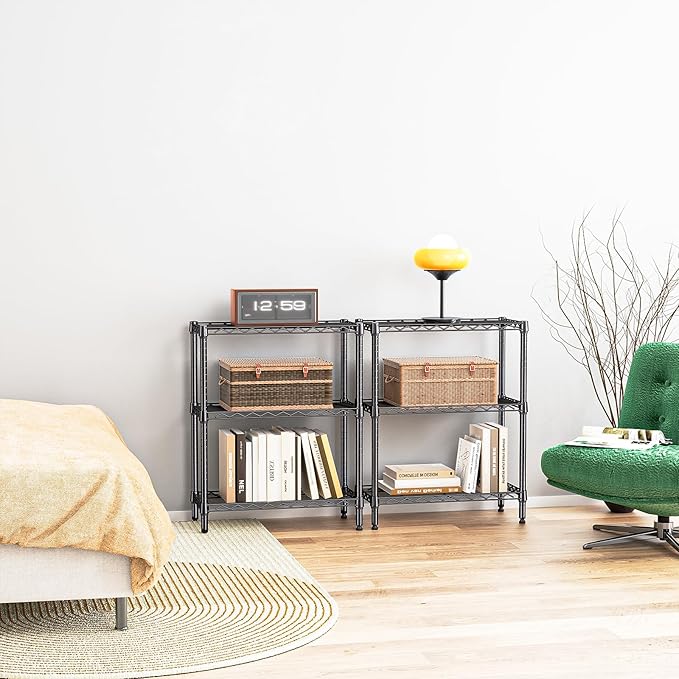 IZEUK 3 Tier Heavy Duty Steel Storage Shelves, Metal Shelf Wire Shelving Rack for Pantry, Kitchen, Cloakroom or Office Organization (13.8" D x 23.6" W x 35.5" H, 750LBS, Black)