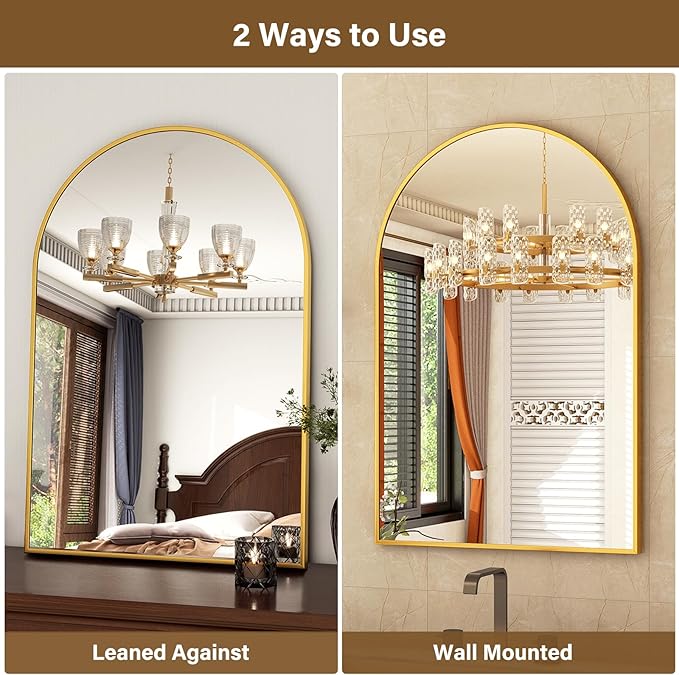 20"x30" Gold Arched Bathroom Mirror - Wall Mirror for Bathroom, Metal Frame Vanity Mirror, Dresser Mirror, Arch Decorative Mirrors for Living Room, Bedroom, Entryway, Mantle