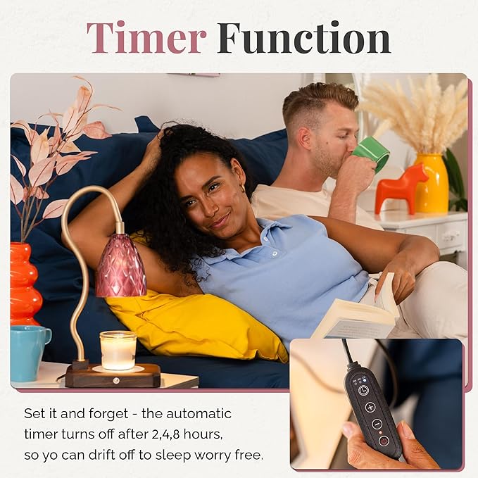 CRYSTALAX Candle Warmer Lamp with Rose Quartz Crystals – Luxury Flameless Candle Melting Lamp for Home Décor, Aromatherapy & Relaxation – Timer, Touch Sensor & 2 Bulbs Included with luxury gifting box