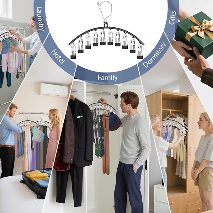 3 Pack Skirt Pants Hangers with Clips, Legging Organizer for Closet Hanging with 10 Cilps Holds 30 Leggings/Shorts/Jeans/Skirts Pants Hangers Space Saving Closet Organizers and Storage, Black