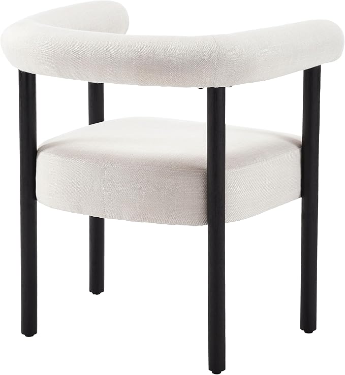 Beige Linen Dining Chairs Set of 6, Modern Upholstered Dining Chairs, Curved Backrest Kitchen Dining Room Chairs Accent Chairs Arm Chairs with Black Wood Legs
