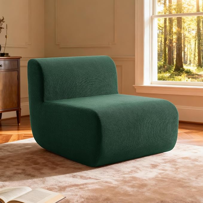 Cloud Single Sofa Chair,Fireside Beanbag Chair Upholstered Floor Sofa Couch,Corduroy Boneless Couch for Small Spaces,Memory Foam Lounge Chair for Bedroom, Living Room,Deep Green