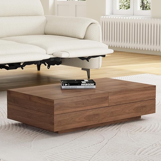 Mid-Century Modern Expandable Coffee Table (47.2"-81.8" Adjustable Centerpiece),Center Table with Large Storage for Living Room Living Rooms, Bedrooms, or Lounge Spaces,Walnut