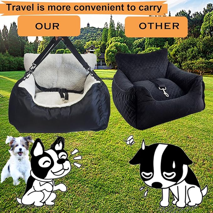 Small Dogs Car Seat,Fully Detachable and Washable Ultra Soft Car Travel Bed, with Clip-on,Two Portable Handle and Storage Pockets Puppy Dog Booster Seats,Portable DogCar Travel Carrier Bed