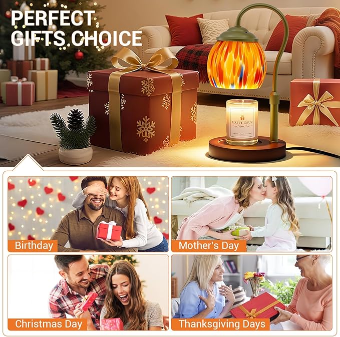 Candle Warmer Lamp - Electric Candle Warmers with Timer Dimmer Height Adjustable Wax Melt Warmer for Jar Candles, Blown Art Glass Warming Lamp Housewarming & Birthday Gifts for Mom Women