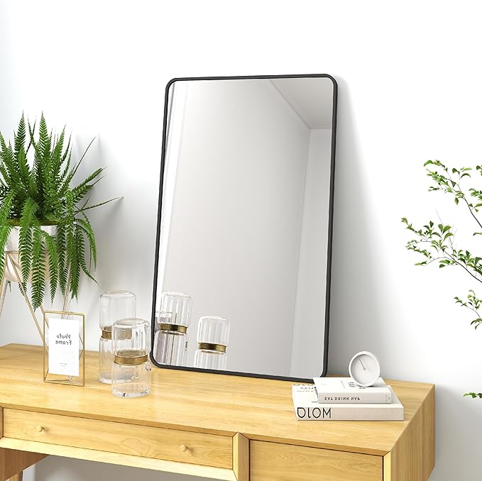 20x30 Rectangle Mirror Full Length Wall Mounted Hanging or Against Wall Metal Frame Dressing Make-up Mirrors for Entryway Bedroom Bathroom Living Room 20 30 inch Black