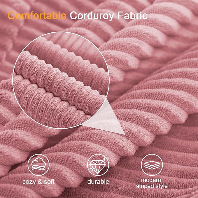 COMAX Convertible Sofa Bed, Folding Floor Couch Corduroy Fold Out Couch Bed Futon Sleeper Mattress with Pillows, Boneless Sofa Comfy Lounge Loveseat for Living Room Bedroom, Pink