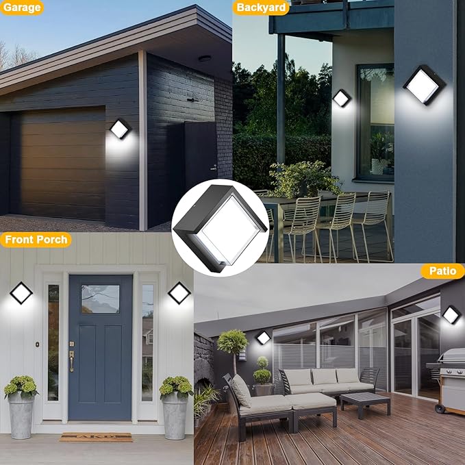 Outdoor Wall Light, 6000K Daylight Small Anti Rust Exterior Wall Lighting Fixtures, Black Square Wall Mount 12W LED Porch Lights for House with Waterproof for Front Porch, Garage, Patio