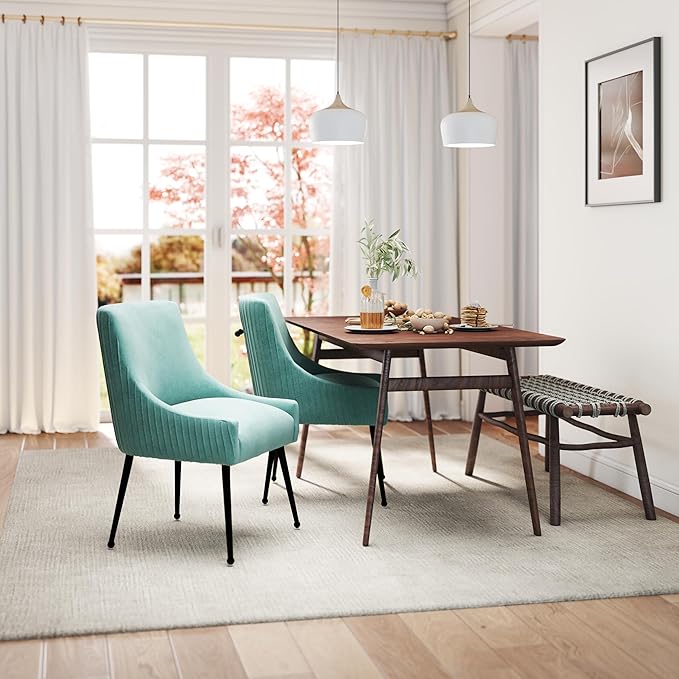 Velvet Dining Chairs Set of 4,Green Upholstered Living Room Chairs with Black Metal Legs, Modern Tufted Accent Chairs for Living Room, Study Room, Kitchen