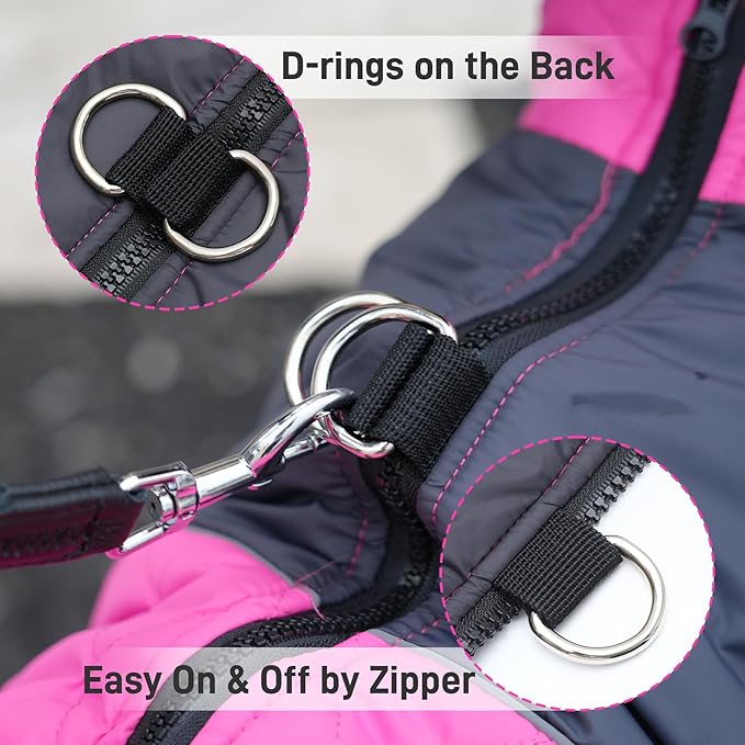 Warm Fleece Dog Coats for Medium Dogs,D-Rings Waterproof Puppy Jacket for Cold Winter,Pink L