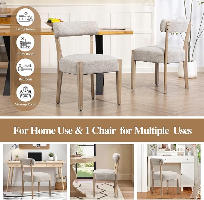 Dining Chairs Set of 2,Mid Century Modern Dining Chair Set - Linen Upholstered Low Back Kitchen & Dining Room Chairs with Woven Design,Oatmeal Fabric