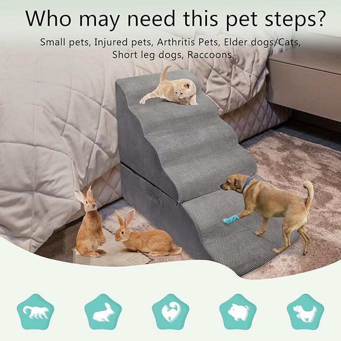Dog Stairs for High Beds 28-30" H, 6-Step Dog Stairs for Small Large Dogs, 35D Foam Dogs Steps/Ramp for High Beds/Couch, Non-Slip Balanced Pet Step for Doggie/Cats Elder Injured, Grey