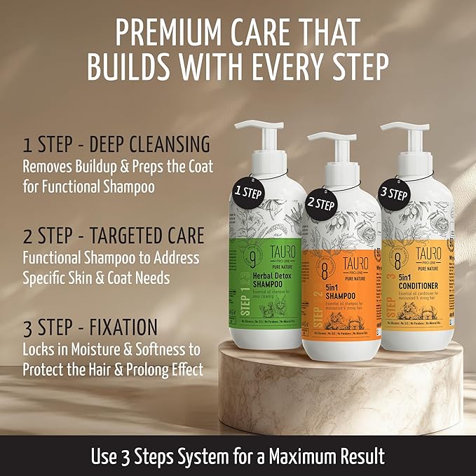 Tauro Pro Line 5in1 Dog Conditioner Detangler, Moisturizing Pet Wash for Dry Skin Daily Care, Gentle Cat & Puppy Conditioner (13.5 Fl Oz)