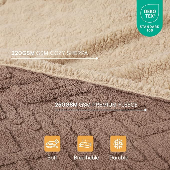Waterproof Pet Blanket, Liquid Pee Proof Dog Blankets for Sofa Bed Couch, Reversible Sherpa Fleece Furniture Protector Cover for Small Medium Large Dogs Cats,Khaki Medium(57" x 40")