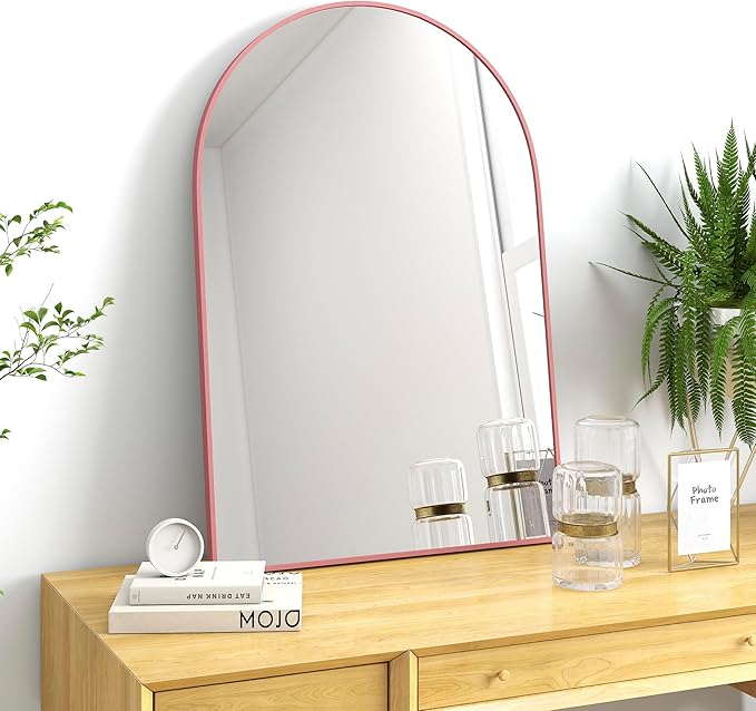 24x36 Arch Mirror Square Wall Mounted Metal Frame Mirrors for Entryway Bedroom Bathroom Living Room 24 36 inch Rosegold