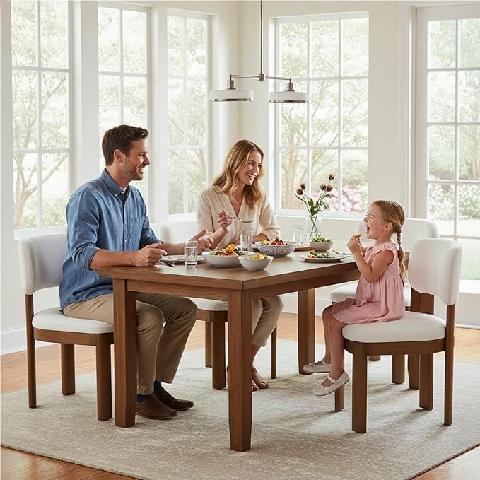 Beige Dining Chairs Set of 2 Mid Century Modern Upholstered Dining Room Chairs with Curved Backrest and Wooden Legs for Kitchen Island, Dining Room