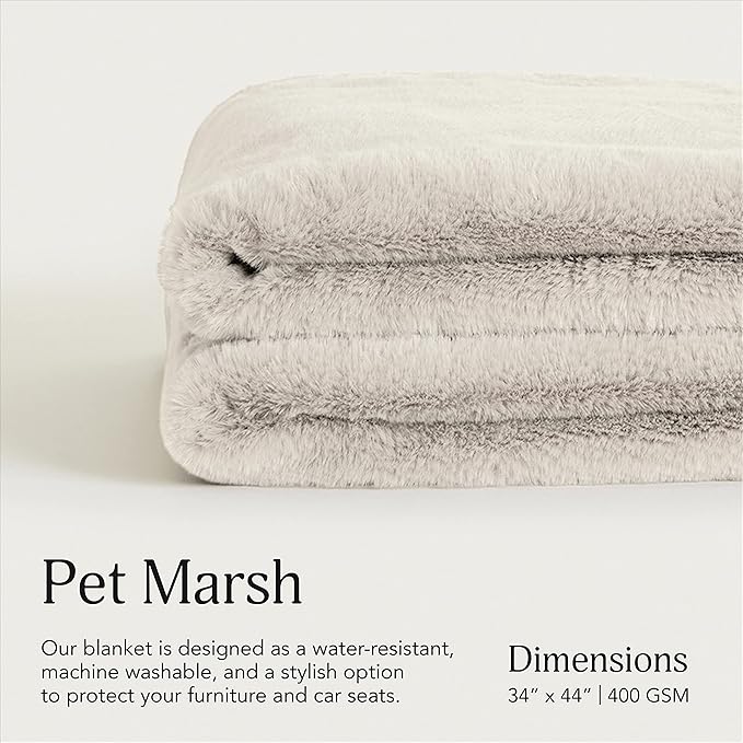 UnHide Lil’ Pet Marsh – Faux Fur Pet Blanket – Extra Soft, Lightweight, Washable Dog Blanket – Comfort and Protection for Couch, Crate, or Bed – Snow White 34 x 44