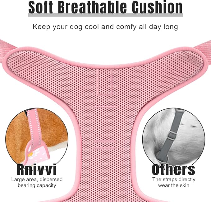 Rnivvi No Pull Dog Harness, Cute Flower Reflective X-Small Sized Puppy Harness, Adjustable Soft Padded Vest for Small Dogs, Cats, Heavy Duty Pet Vest with Easy Control Handle for Walking, Pink Floral