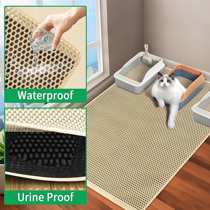 XXL 47''X 36'' Supper Large Cat Litter Box Mat,2 Layer Litter Mat for indoor cats,Rug for Pet kitty,Litter Trapping Mats,Waterproof Urine Proof,Non-Slip