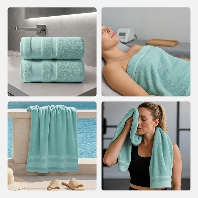 REDKISS 100% Cotton Bath Towels Set of 2, Extra Large Bath Sheets 35 X 70 Inches, 800 GSM, Quick Dry, Ultra Soft & Super Absorbent Bathroom Towel Sets for Bathroom, Gym, Spa, Pool & Hotel, Blue