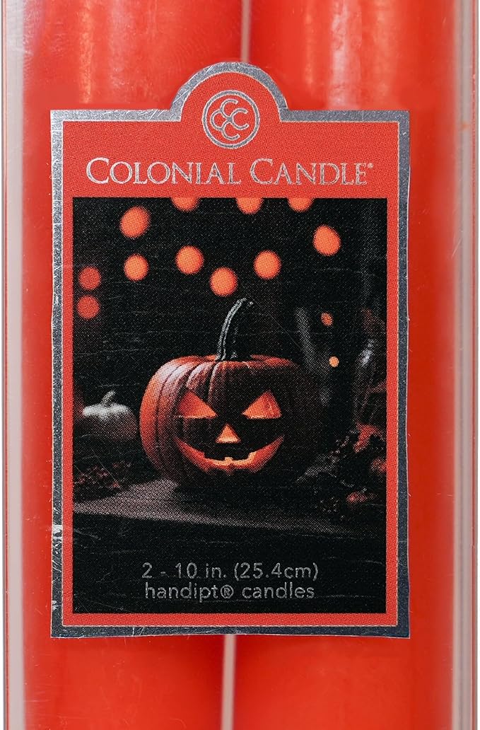 Colonial Candle Unscented Pumpkin Taper Candle, 10 inch, Pack of 2 - Up to 8 Hours Burn