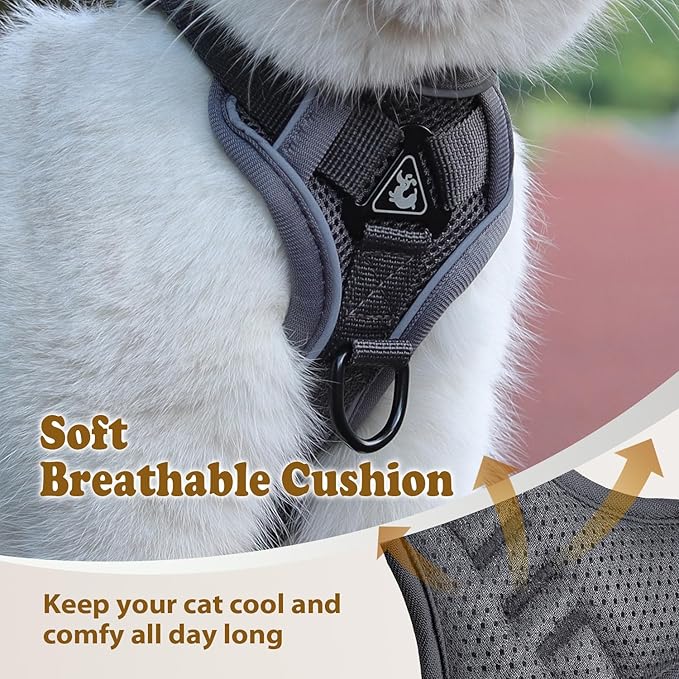 Cat Harness and Leash for Walking, Escape Proof Soft Adjustable Vest Harnesses for Cats (Grey, X-Large)