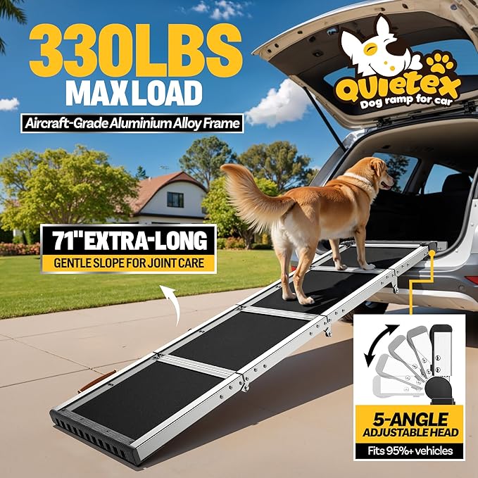 ππππ ππ©π π«ππππ Extra Long 71βDog Ramp for Car with Adjustable Head, Folding Pet Ramp for Large Dogs with Non-Slip Rug Surface, Dog Ramps Up to 330 lb for Car SUV Truck Bed Couch