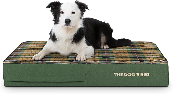 The Dog’s Bed Orthopedic Memory Foam Dog Bed, Large Green Tartan 40x25, Pain Relief for Arthritis, Hip & Elbow Dysplasia, Post Surgery, Lameness, Supportive, Calming, Waterproof Washable Cover