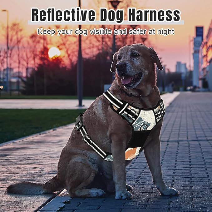 Rnivvi No Pull Dog Harness, Cute Boho Reflective Medium Sized Puppy Kitten Harness, Adjustable Soft Padded Vest for Medium Dogs, Heavy Duty Pet Vest with Easy Control Handle for Walking, Leaves