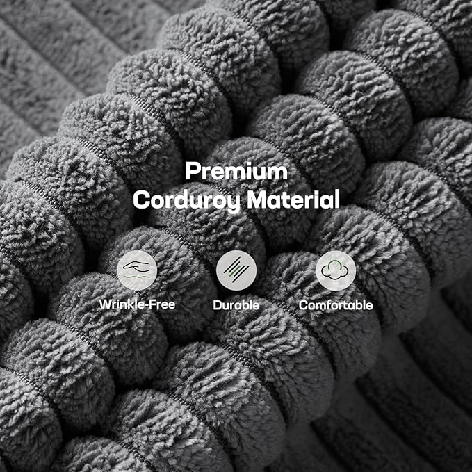 Marsail Futon Sofa Bed, Futon Couch with Adjustable Backrest & Armrests, Convertible Small Sleeper Sofa Bed for Small Apartments, Study Room, Office, Corduroy Loveseat, Dark Grey