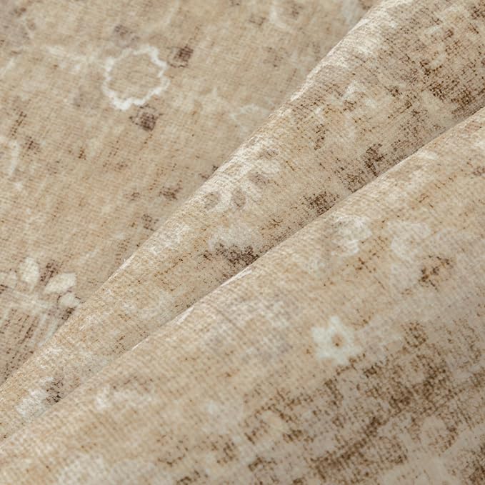 6x9 Brown Area Rug Non Slip Vintage Living Room Distressed Machine Washable Carpet Retro Indoor Bedroom Traditional Floral Accent Throw Rug for Office Kitchen Dorm Dining Room