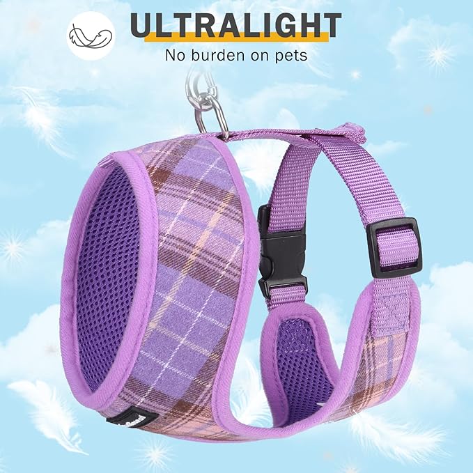 SCENEREAL Puppy Dog Harness with Leash Set for Small Medium Sized Dogs, Soft Mesh Step in Pet Harnesses and Leash, No Chock Plaid Adjustible No Pull Vest for Dogs Cats, Chihuahua,Bulldog (Purple S)