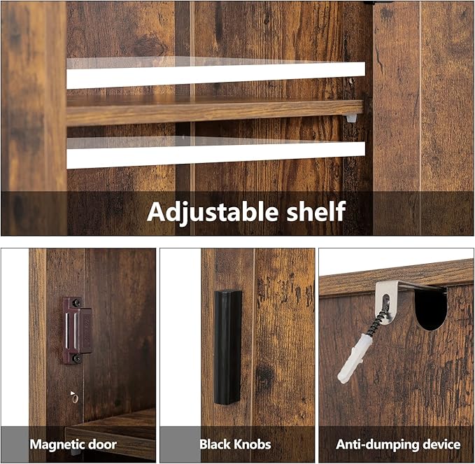 usikey 67'' Tall Storage Cabinet with Adjustable Shelves & 2 Doors, Bathroom Cabinet with 1 Drawer, Narrow Tall Cabinets for Living Room, Home Office, Rustic Brown