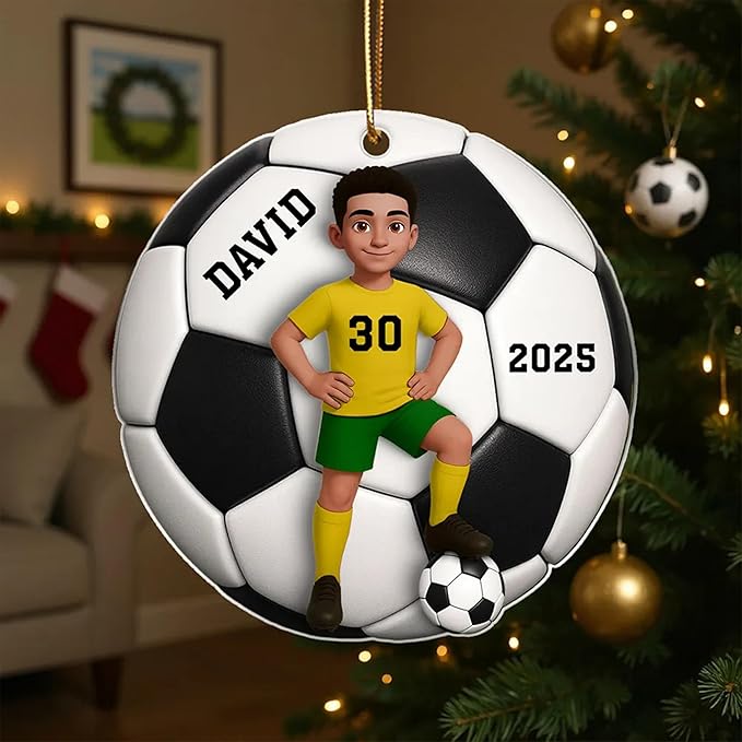 NAZENTI Personalized Soccer Ball Christmas Ornament, Custom Family Girl, Boy Soccer Player Ornament with Name & Number, Soccer Keepsake Men Player Christmas Tree Decoration, Xmas Gifts